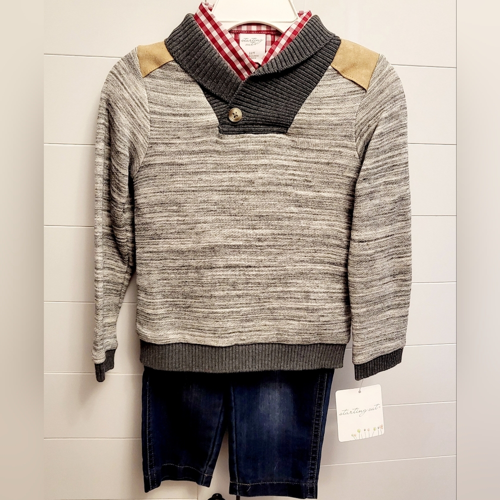 NWT Starting Out Boys Outfit Size 12 Months Sweater Collared Button Up & Pants